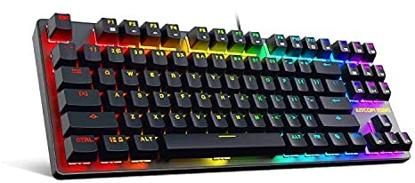KITCOM NK60T TKL Mechanical Gaming Keyboard with Brown Switches and Customizable RGB Backlit,87 Key Anti Ghosting Compact Wired Keyboard for Gaming PC, Black