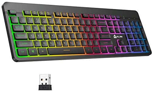 KLIM Light V2 Rechargeable Wireless Keyboard US Layout+ Slim, Durable, Ergonomic + Backlit Wireless Gaming Keyboard for Laptop PC Mac PS4 Xbox One + Long-Lasting Built-in Battery+ New 2021