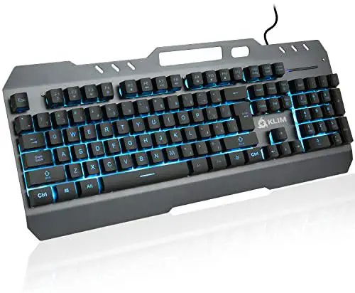 KLIM Lightning Gaming Keyboard + 7 LED Colors + Ergonomic Semi Mechanical Keyboard with Metal Frame + Compatible with PC Mac PS4 Xbox One + Wired Hybrid Keyboard + Teclado Gamer + New 2021 Version