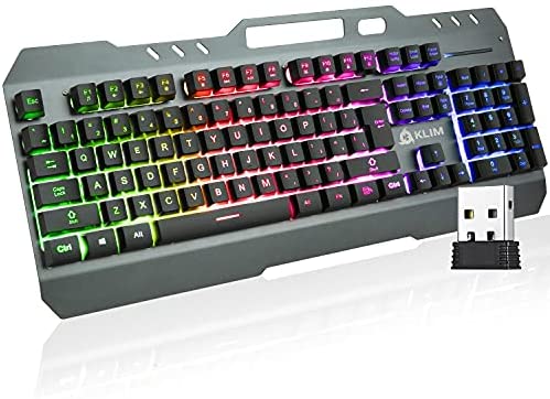 KLIM Lightning Wireless Keyboard US + Metal Frame and Durable Keys + Semi-Mechanical Keyboard for PC PS4 PS5 + 5-Year Warranty + Wireless Gaming Keyboard with Bright Rainbow Backlighting + New 2021