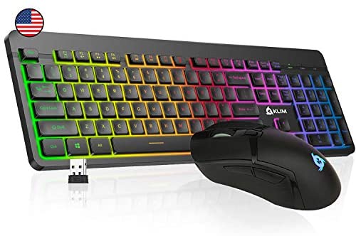 KLIM Tandem – Wireless Gaming Keyboard and Mouse Combo + Slim, Durable, Ergonomic + Light up Keyboard and Mouse Wireless + Long-Lasting Built-in Battery with Energy-Saving + Teclado Gamer + New 2021