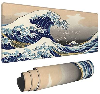 Kanagawa Surfing Great Wave Gaming Mouse Pad Extended Large Mouse Pads Keyboard Mat Desk Pads with Non-Slip Rubber Base for Home Office Gaming Work 31.5×11.8 Inch