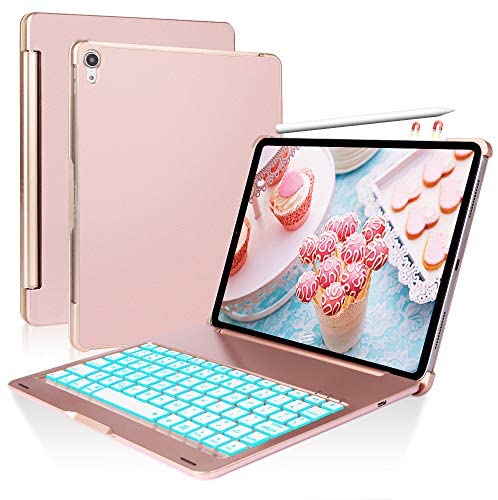 Keyboard Case for iPad Pro 11 inch 2018, 7 Color Backlit Bluetooth Keyboard, Auto Wake/Sleep Folio Cover, Protective Hard Case with Wireless Keyboard, for 2018 iPad pro 11″(1st Gen) Rose Gold