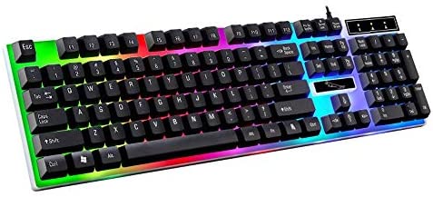 Keyboard Mouse Set,EDTO Rainbow Color Backlight Adjustable Gaming Game USB Wired Adjustable Color LED Backlit Mechanical Feeling Keyboard (Black)