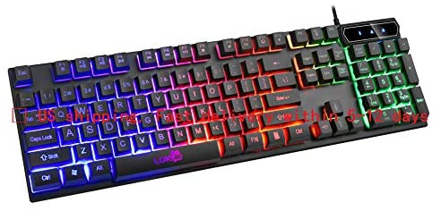 Keyboard US Stock- Gaming Keyboard Waterproof Colorful Crack LED Illuminated Backlit USB Wired PC Rainbow, 104 Keys for Windows PC Gamer (Black)