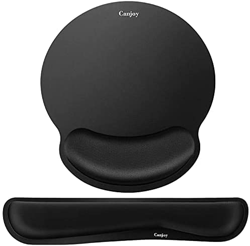 Keyboard Wrist Rest, Mouse Pad with Wrist Support, Canjoy Gaming Mouse Pad with Wrist Rests for Keyboard and Mouse, Ergonomic Mousepad with Memory Foam and Non-Slip Rubber for Computer/Laptop (Black)