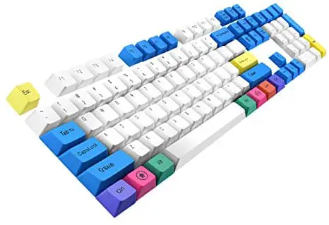 Keycaps Havit PBT Keycaps 61 87 104 Keys Gaming Keycap Set with Puller for DIY Cherry MX Mechanical Keyboard(White & Blue &Yellow)