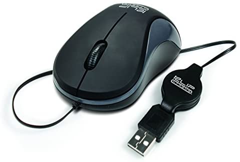 Klip Xtreme Karbon Full Size USB Mouse- Retractable Cord- 3D Optical 3 Button- 1000 DPI Resolution- USB Connection- Ambidextrous Design- Plug and Play- Black & Gray Color