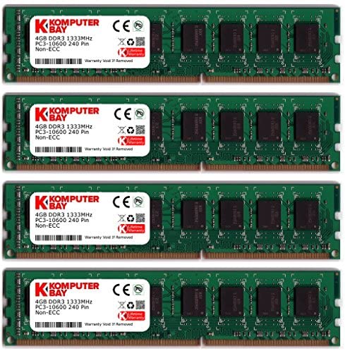 Komputerbay 16GB (4 X 4GB) DDR3 DIMM (240 pin) 1333Mhz PC3 10600 / PC3 10666 16 GB KIT