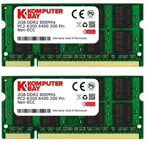 Komputerbay 4GB Kit (2GBx2) DDR2 800MHz (PC2-6400) CL6 SODIMM 200-Pin 1.8v Notebook Laptop Memory Modules with Lifetime Warranty
