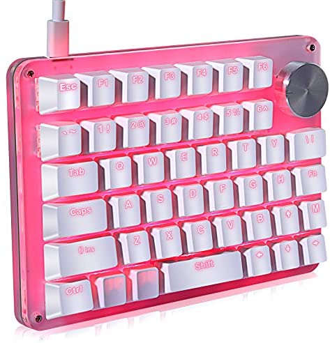 Koolertron One Handed Macro Mechanical Gaming Keyboard, Programmable Keypad,Rotating Knob 45 Keys Blue Backlit Red Switches for Windows PC Gamers