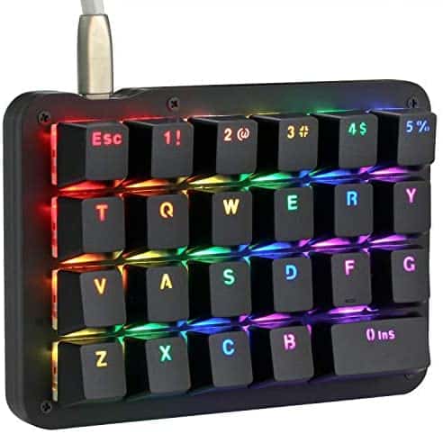 Koolertron One Handed Macro Mechanical Keyboard, RGB LED Backlit Portable Mini One-Handed Mechanical Gaming Keypad 23 Fully Programmable Keys (RGB Backlit/Blue switches)