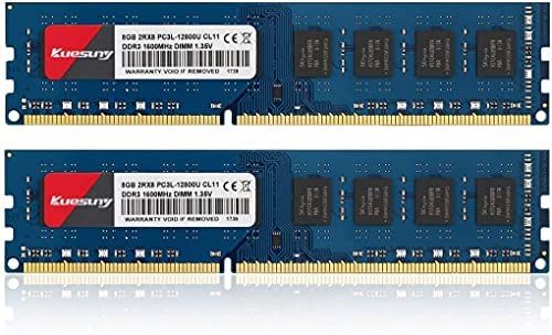 Kuesuny 16GB Kit (8GBX2) DDR3L-1600 Udimm, PC3L-12800/PC3L-12800U 8GB CL11 240 Pin 2RX8 Dual Rank Non ECC Unbuffered 1.35V/1.5V Desktop Computer Memory Ram Module Upgrade(Blue)
