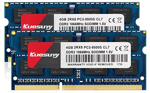 Kuesuny 8GB kit (2x4GB) Compatible for Apple DDR3 1066MHz / 1067MHz PC3-8500 SODIMM RAM Upgrade for Late 2008, Early/Mid/Late 2009, Mid 2010 MacBook, MacBook Pro, iMac, Mac Mini
