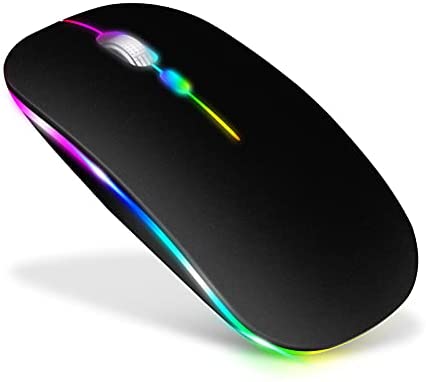 LED Rechargeable Bluetooth Mouse for iMac/Laptop/MacBook Air/MacBook Pro/Chromebook/iPad/ Computer,Wireless Mouse for MacBook Pro/Air/ipad os13/pc/Win7 8 10 PC(Bluetooth 5.1+USB2.4G) (Black)