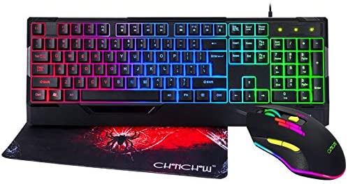 LED Wired Gaming Keyboard and Mouse Combo CHONCHOW M930 Rainbow Backlit 19 Non-Conflict Mice Key Board Mousepad Set for Laptop PC Computer PS4(with Mouse Pad)