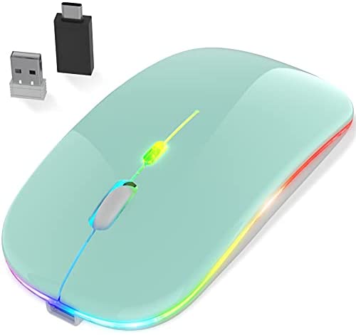 LED Wireless Bluetooth Mouse, Rechargeable Slim Silent Mouse Dual Mode (Bluetooth 5.1 + USB) 2.4GHz Portable Optical Office Mouse, 3 Adjustable DPI for Notebook, PC, Laptop, Computer, Desktop
