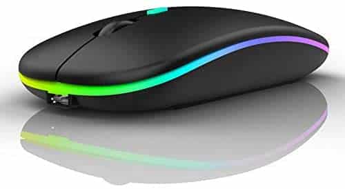 LED Wireless Mouse, ISMARTEN Rechargeable 2.4G Slim Mute Silent Click Noiseless Optical Ergonomic Mouse Portable Travel Cordless Mouse with USB Receiver for MacBook, PC, Computer, Laptop. (Black)