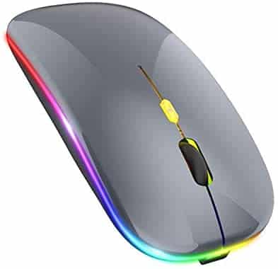 LED Wireless Mouse, Ultra Quite Computer Mouse with USB Receiver, 3 Adjustable DPI, 2.4G Portable Rechargeable Light Up Cordless Mouse for Laptop, PC, Mac (Gray)