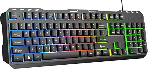 LELONG K10 Gaming Keyboard, Mechanical Gaming Keyboard with Floating Keycap, Rainbow LED Backlit Keyboard Wired Keyboard for Desktop, Computer, PC