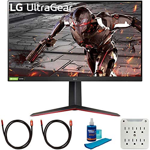 LG 32GN550-B 32 inch Ultragear FHD 165Hz HDR10 Monitor with G-SYNC Bundle with 2X 6FT Universal 4K HDMI 2.0 Cable, Universal Screen Cleaner and 6-Outlet Surge Adapter