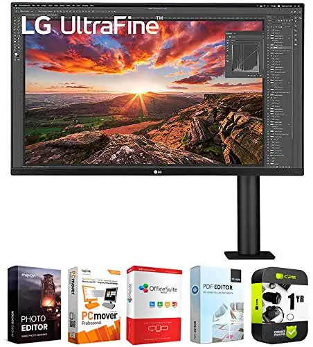 LG 32UN880-B 32 Inch Ultrafine Display Ergo 4K HDR10 Monitor Bundle with 1 Year Extended Protection Plan and Elite Suite 18 Standard Editing Software Bundle