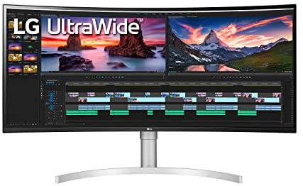 LG 38WN95C-W 38 Inch Curved 21:9 UltraWide QHD+ (3840 x 1600) Monitor with Nano IPS, Thunderbolt 3 Connectivity and 1ms Response Time – 144Hz Refresh Rate, White/Silver