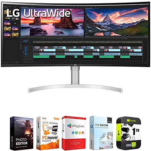 LG 38WN95C-W 38 inch UltraWide QHD+ IPS Curved Monitor NVIDIA G-SYNC Compatible Bundle with 1 Year Extended Protection Plan and Elite Suite 18 Standard Editing Software Bundle