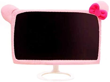 LINXTAR 20”-29” Computer Monitor Cover with Cat Ear Design Furry Kawaii Pink Monitor Dust Cover Elastic Dustproof for PC Tablet TV