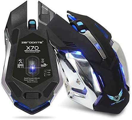 LIU551 Rechargeable Wireless Mouse 2.4G 6 Buttons 2400DPI Adjustable Computer Game Mouse LED Optical Gaming Mouse Gamer for LOL DATA2,A