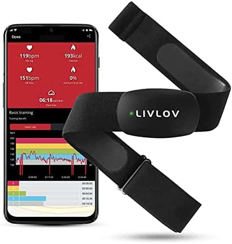 LIVLOV V6 Heart Rate Monitor Chest Strap, Bluetooth 5.0 ANT+ IP67 Waterproof HR Sensor for Polar Wahoo Zwift Peloton DDP Yoga Map My Ride Garmin Sports Watches