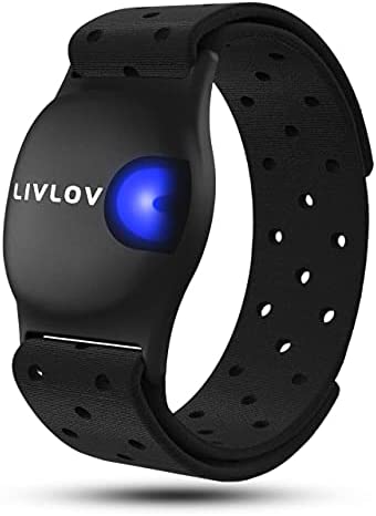 LIVLOV V9 Bluetooth ANT+ Heart Rate Monitor Armband, Rechargeable HRM Sensor IP67 Waterproof Optical Armband Heart Rate Monitor for Peloton, Zwift, Wahoo Fitness, Polar Beat, Endomondo