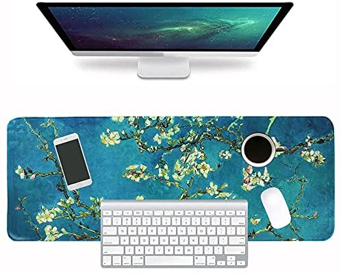 LIZIMANDU Gaming Mouse Pad,Extended Large Pattern Anti Slip Stitched Edges Long XXL Mousepad,Desk Pad Keyboard Mat, Non-Slip Base, Water-Resistant, for Work & Gaming, Office & Home(Peach Blossom)