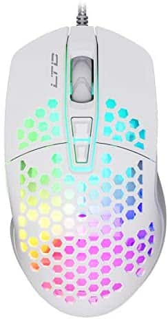 LTC Circle Pit HM-001 RGB Gaming Mouse with Lightweight Honeycomb Shell, Adjusted 6400DPI, 6 Programmable Buttons, White