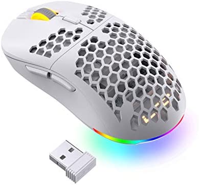 LTC Mosh Pit 16,000 DPI RGB Wireless Ambidextrous Gaming Mouse with Lightweight Honeycomb Shell, Ergonomic Shape for Right or Left Hand Use, Comfortable 2.4G Mice for PC/Mac/Laptop, White