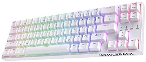 LTC NB681 Nimbleback Wired 65% Layout Mechanical Keyboard, RGB Backlit Ultra-Compact 68 Keys Gaming Keyboard with Hot-Swappable Tactile Blue Switch and Stand-Alone Arrow/Control Keys, White
