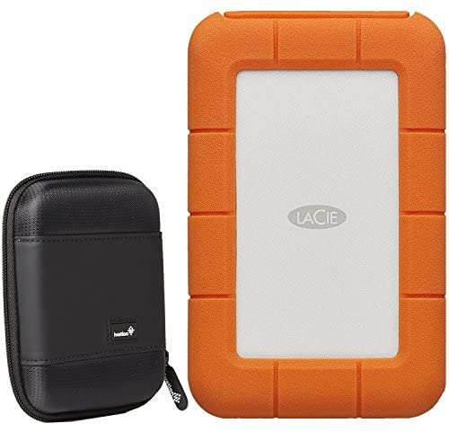 LaCie Rugged 1TB External Hard Drive -USB 3.0, USB-C Portable with Ivation Compact Portable Hard Drive Case (Small)
