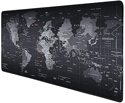 Lacertus Gaming Mouse Pad, Desk Pad with Nonslip Base, Mouse Pad for Office and Gaming, Gaming Mouse Pad with Stitched Edges, Desk Pad, Comfortable Use for Office and Gaming (X-Large, Black World Map)