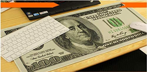 Large Gaming Mouse Pad & Desk Keyboard Mat Extended XXL Size, Heavy Thick, Soft for Desktop, Laptop, Keyboard, Vintage Retro Style with Stitched Edges, Non-Slip Rubber Base (100 Dollar Bill)
