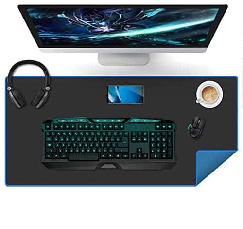 Large Gaming Mouse Pad(35.4×15.7×0.16in), Black Thick Computer Extended Mousepad for Laptop, 35% Larger Smooth Keyboard Mat with Non Slip Blue Rubber Base, Desk Pad Blotter with Durable Stitched Edges