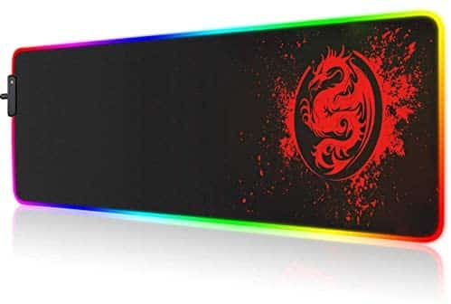 Large RGB Gaming Mouse Pad – 15 Light Modes Extended Computer Keyboard Mat, Anime Dragon Mouse Pad，High-Performance Mouse Pad Optimized for Gamer 31.5 X 12in (Red)