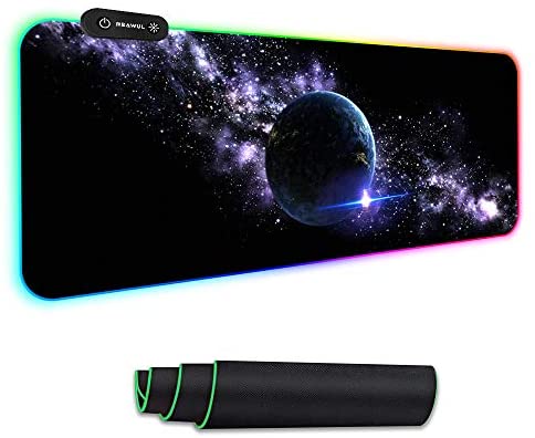 Large RGB Gaming Mouse Pad – Reawul 14 Modes Oversized Glowing Led Extended Mousepad, Anti-Slip Rubber Base and Waterproof Surface, Extra Large Soft Led Computer Keyboard Mouse Mat – 31.5 x 11.8in