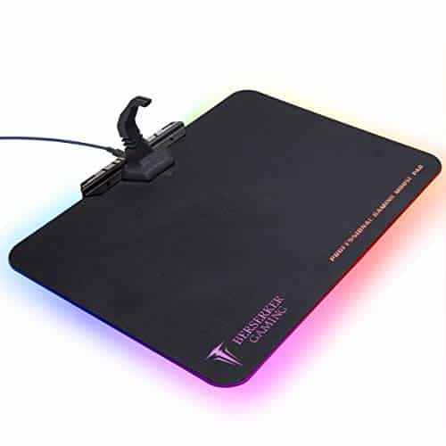 Large RGB LED Gaming Mouse Pad Hard Micro Texture Surface -7 Light Up Modes – Mouse Bungee Cable Manager Holder Attachment – PC; Mac; Linux