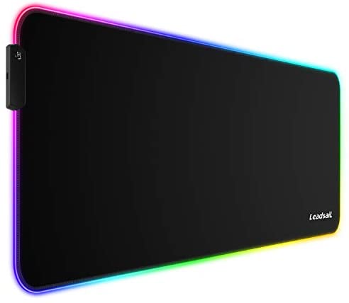 LeadsaiL RGB Gaming Mouse Pad, 15 Light Modes LED Soft Extra Extended Large Mousepad, Non-Slip Rubber Base Computer Keyboard Mouse Mat with Durable Stitched Edges- 31.5 X 12 Inch (RGB Black)