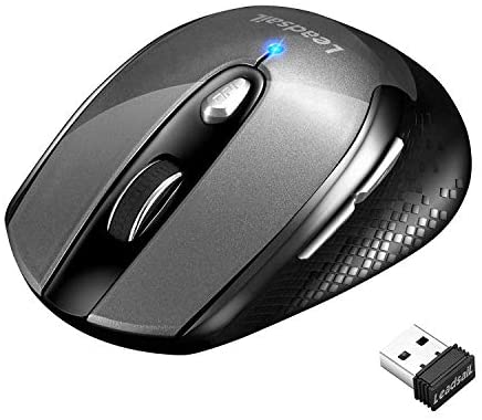 LeadsaiL Wireless Computer Mouse, 2.4G Portable Slim Cordless Mouse Less Noise for Laptop Optical Mouse with 6 Buttons, AA Battery Used, USB Mouse for Laptop, Deskbtop, MacBook (Grey)