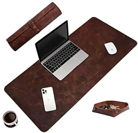 Leather Desk Pad Desk Accessories – Large Leather Desk Mat Desk Blotter Pad, 32 x 16 Inch Genuine Leather Desk Pad for Keyboard and Mouse, Desk Protector Desk Organizer XL Gaming Desk Pad Leather Tray
