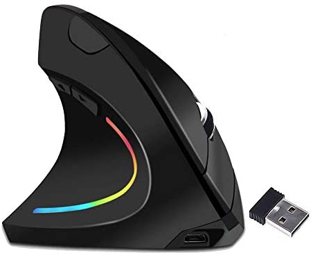 Left Handed Ergonomic Mouse,Funwaretech Wireless Computer Mouse 【Rechargeable】 2.4G Vertical Mouse with 6 Buttons for Laptop, PC, Desktop, Notebook etc-Black