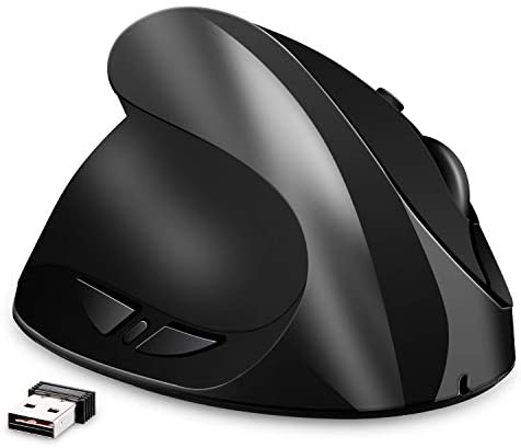 Left-Handed Mouse, AURTEC Rechargeable 2.4G Wireless Ergonomic Vertical Mice with USB Receiver, 6 Buttons and 3 Adjustable DPI 800/1200/1600 for Left Hand, （Black）
