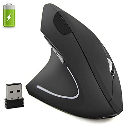 Left-Handed Mouse, Rechargeable 2.4G Wireless Ergonomic Vertical Mice with USB Receiver, 6 Buttons and 3 Adjustable DPI 800/1200/1600 for Laptop Computer PC Desktop (Left Hand)