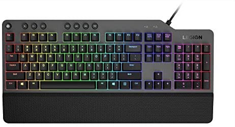 Lenovo GY40T26478 Legion K500 RGB Mechanical Gaming Keyboard, 3 ZONE Full-size Keyboard, 7 user Programmable Hot Keys; 16.8 Million Colors, 50 Million-Click Red Mechanical Keys, Detachable Palm Rest